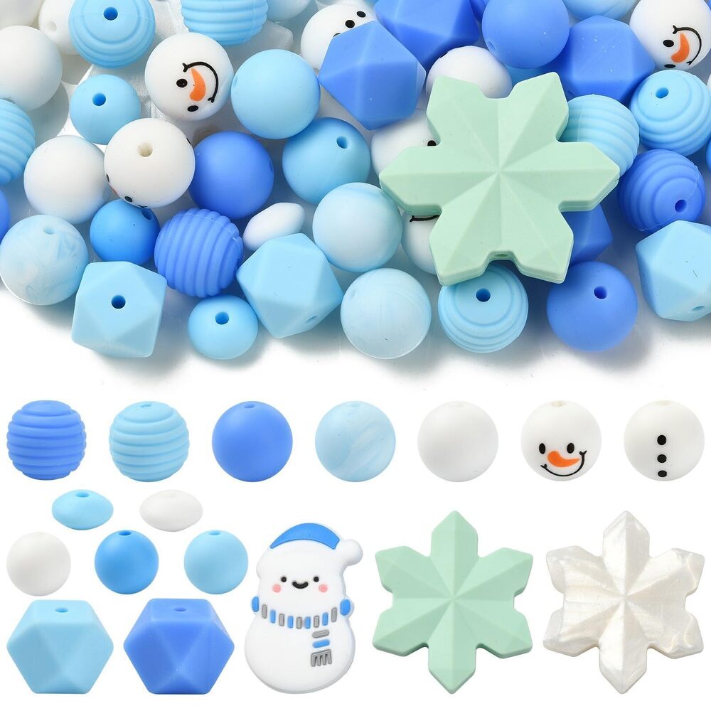 1074 104 pcs Mixed Shapes Winter Theme Focal Silicone Beads Sets Christmas